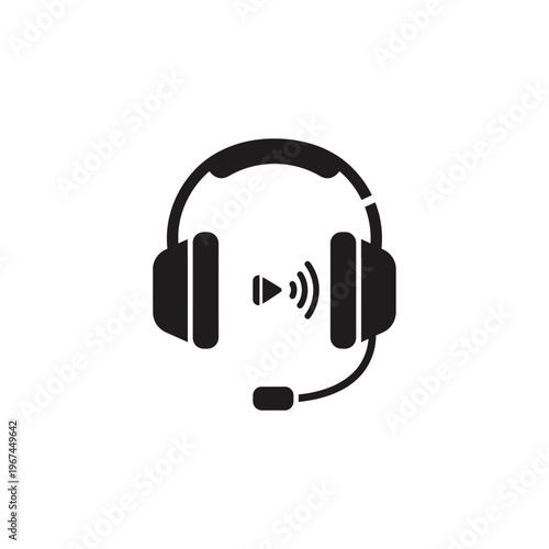 Headphones with microphone and audio wave symbol for communication.