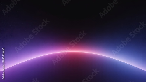 Horizon Line of Glowing Pink and Purple Light Against Dark Void abstract background