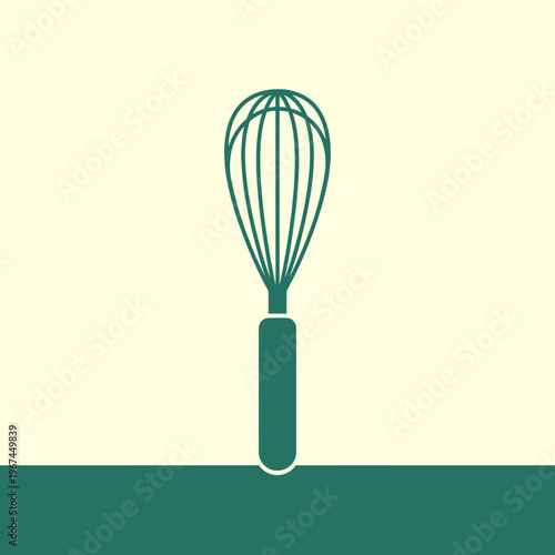 Green whisk illustration on a light background perfect for culinary projects and cooking themes.