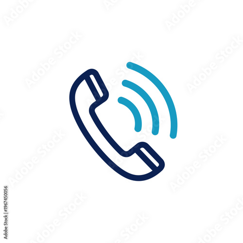 Icon of a ringing telephone handset with sound waves communication concept.