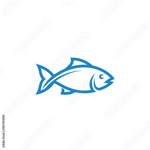 Simple blue fish logo design on a white background perfect for seafood businesses.