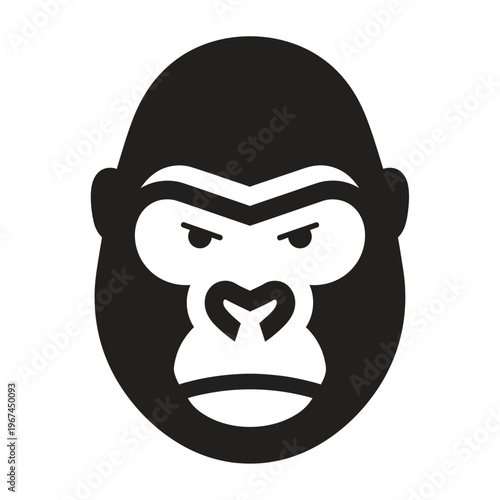 Intense gorilla face portrait with a stern and focused expression black and white.