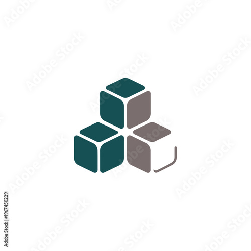 Three stacked cubes in teal and gray modern geometric design.