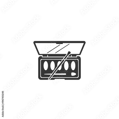 Makeup palette with mirror and applicator perfect for beauty routines.