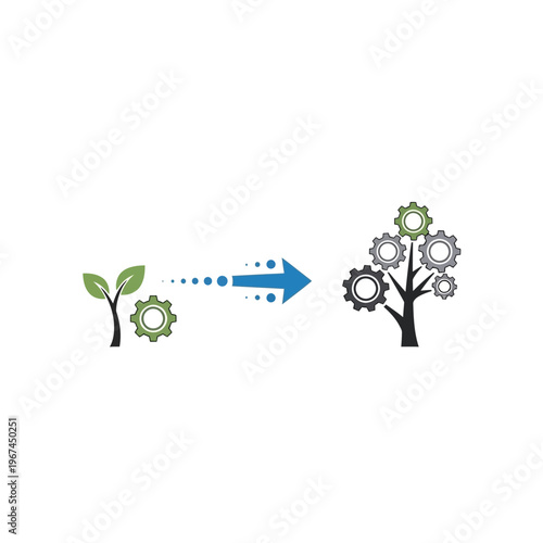 Transformation of nature and technology gears and plants progress concept.