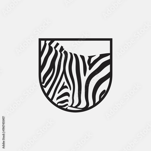 Zebra pattern design within a shield shape artistic representation creative concept unique emblem.