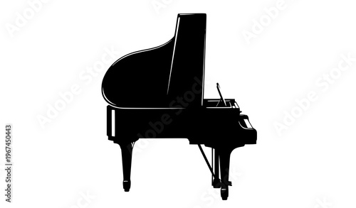 Grand piano silhouette vector illustration musical instrument black icon isolated on white background