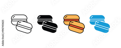 Delicious beef burger and cheeseburger fast food icon set. Tasty hamburger with lettuce and cheese symbols in various graphic styles. Vector Illustration.