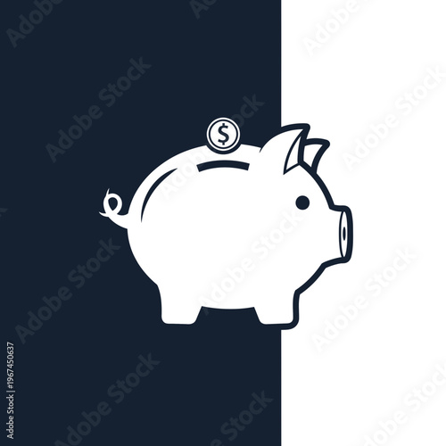 Piggy bank illustration with a coin representing savings and financial security.