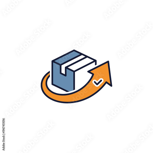 Shipping and delivery concept with a box and an arrow indicating return.