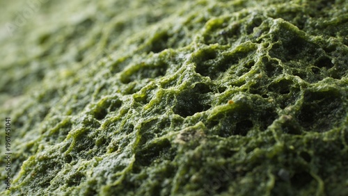 macro closeup green porous texture organic surface moss algae sponge pattern nature abstract detail rough structure micro biology environment natural background eco fresh vivid lush uneven cavity hole