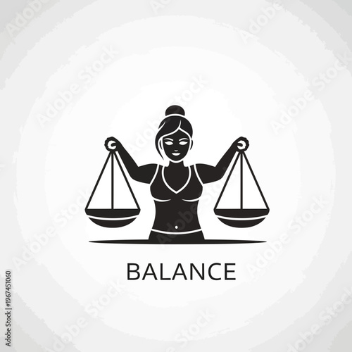 Silhouette of a woman holding scales representing balance and justice.
