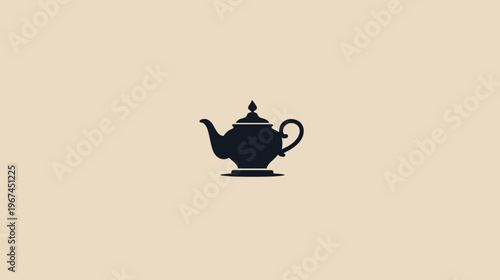A simple, dark teapot silhouette centered on a beige background, classic and elegant