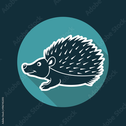 Charming hedgehog illustration in a teal circle a delightful animal design.
