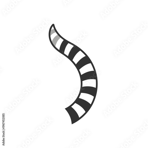 Curved black and white striped tail a unique and eyecatching design element.