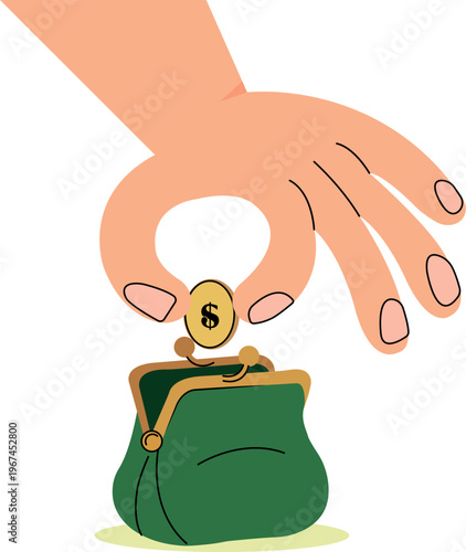 Financial planning concept, hand putting money into a savings wallet