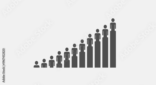 Bar Chart Depicting Population Growth with Increasing Human Figures, Illustrating Demographic Trends, in a Bright Studio.