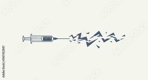Syringe Injecting an Abstract Element that Shatters, Symbolizing Medical Treatment, Disruption or Impact, in a Bright Studio.