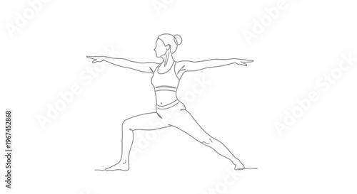 Woman practicing Warrior II yoga pose, stretching gracefully on an isolated white background.