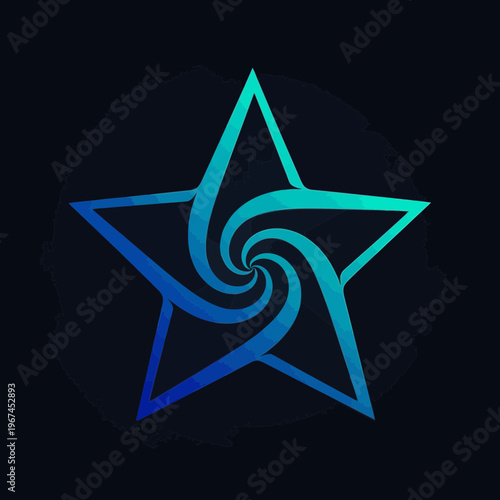 Intriguing blue star design with a captivating spiral center on dark background.