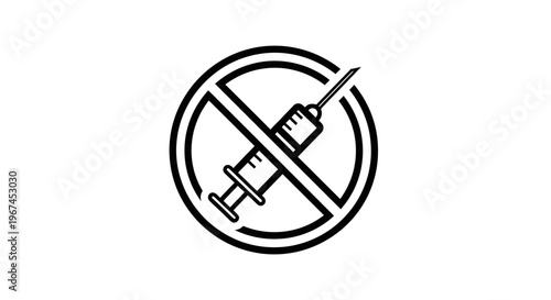 No Syringe Prohibition Sign Icon on Isolated White Background Representing Drug Prevention