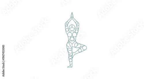 Stylish Woman Practicing Yoga Dancer Pose in Patterned Line Art on Isolated White Background