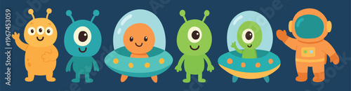 alien cute monster with vector cartoon character for set funny halloween illustration isolated happy with alien comic kids for icon face animal fun little alien with toy vector art for cartoon