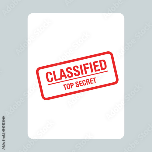 Red classified stamp on a white background top secret information confidential data restricted access.