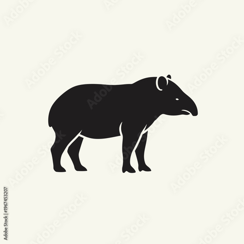 Silhouette of a tapir standing on a solid white background side view.