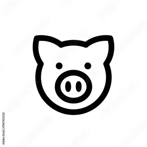 Simple black and white illustration of a cute pig face icon.