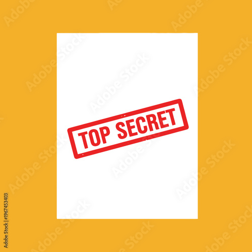 Top Secret Stamp on White Paper with Orange Background.