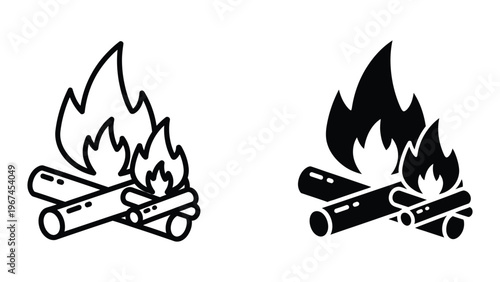 Two contrasting illustrations of campfires with different artistic styles