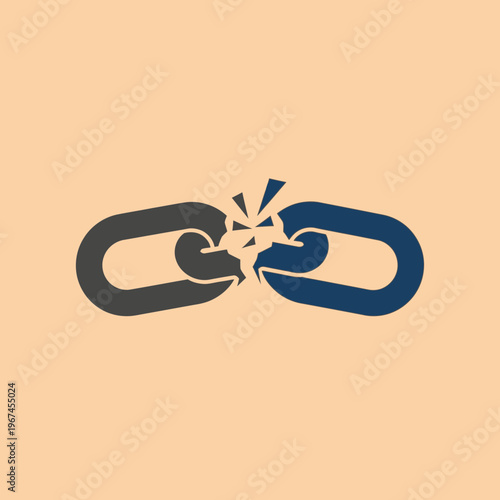 Broken chain symbolizes separation disconnection and loss of connection representing fragility and failure.