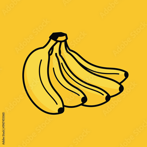Bunch of ripe bananas on a vibrant yellow background ready to eat.