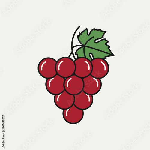 Bunch of ripe red grapes with green leaf isolated on light background.
