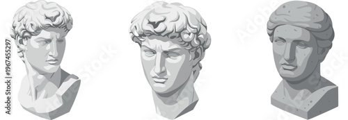 Classical sculpture busts shown from multiple frontal angles