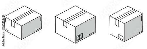 Cardboard boxes in different orientations on white background