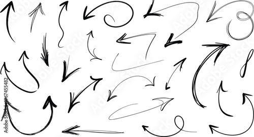 Abstract hand drawn arrows and line art swirls vector collection for creative projects and branding.