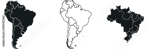 South america map variations shown as outline and filled