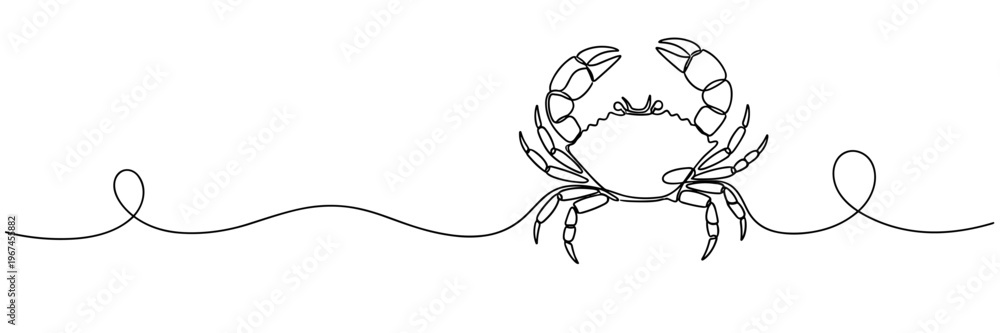 Fototapeta premium Crab walking with raised claws on continuous line wave, none editable strokes