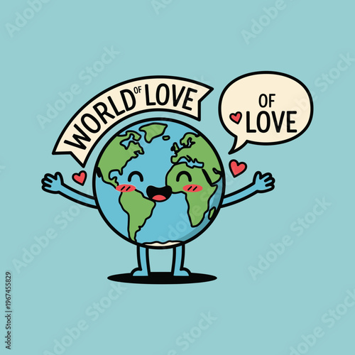 Cute Earth with Arms and Legs Spreading Love and Happiness Worldwide.