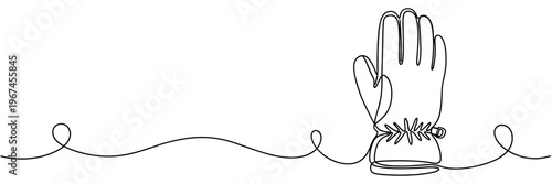 Glove standing connected by wavy line on white background, none editable strokes