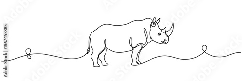 Rhinoceros standing along continuous line on white background, none editable strokes