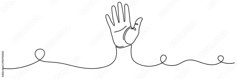 Obraz premium Hand raised emerging from continuous line across page, none editable strokes