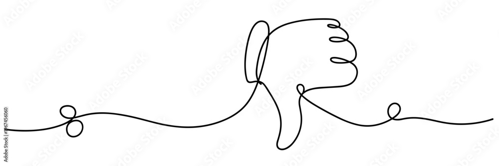 Obraz premium Hand showing thumbs down gesture in minimal line drawing, none editable strokes