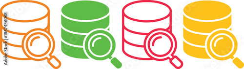 A set of four colorful, gradient-filled cylindrical shapes with circular cutouts