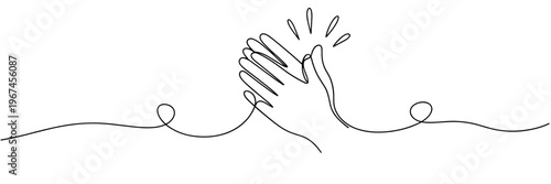 Pair of hands clapping in continuous line minimalist drawing, none editable strokes