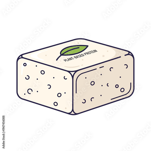 Delicious plantbased protein tofu block with a green leaf on top.