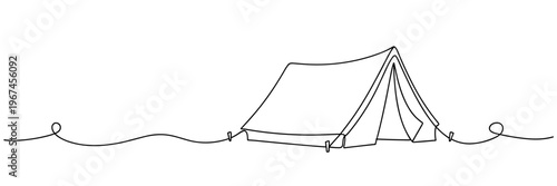 Tent pitched on continuous line campsite ground, none editable strokes