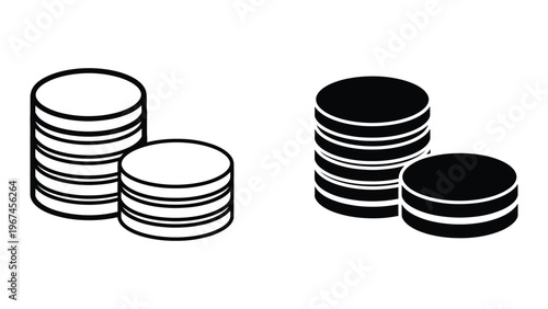 Contrast between stacks of white and black striped coins with single coins separated